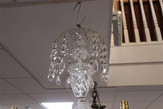 A cut glass six-branch chandelier with domed canopy, H approx 76cm Dia approx 67cm